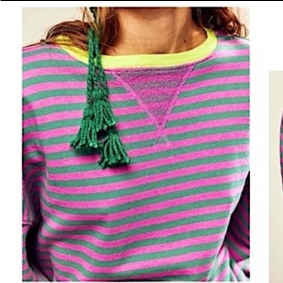 NEW Free People Classic Striped Oversized Crewneck - Picture 4 of 8